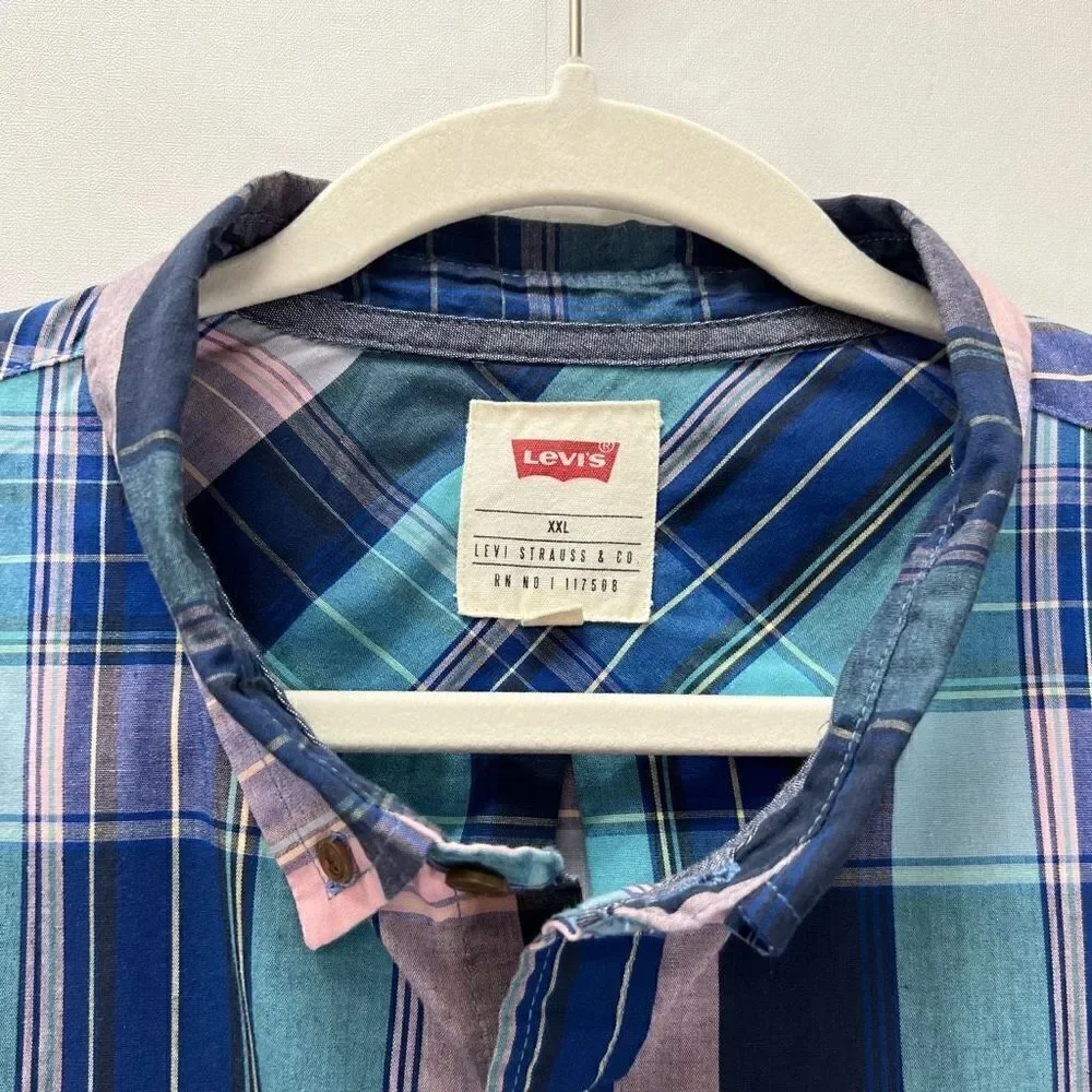 Levi's Blue Pink Cotton Short Sleeve Button Front Polo Size XXL